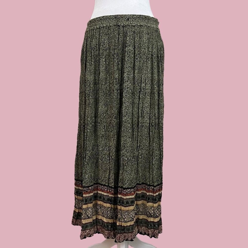 Sag Harbor Olive Green Printed Maxi Skirt